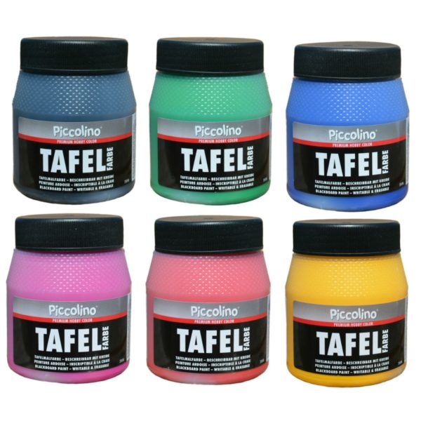Tafelfarben Set - 6 Farben à 250ml - Piccolino Tafellack bunt für Holz, Karton, Wand