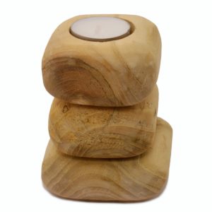 Teelichthalter Holz Steinoptik dreistöckig - 3 Steine, Höhe 11cm