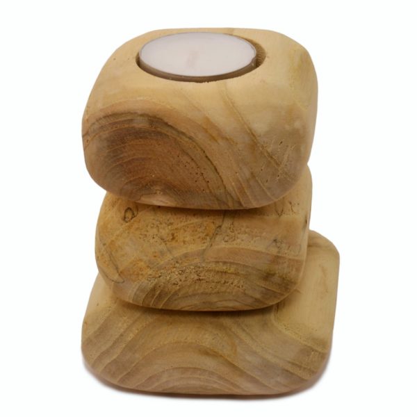 Teelichthalter Holz Steinoptik dreistöckig - 3 Steine, Höhe 11cm | Bejol Bastelshop