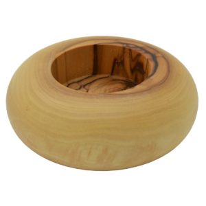 Teelichthalter Olivenholz rund gewölbt, Holz Kerzenhalter Teelicht aus Bethlehem