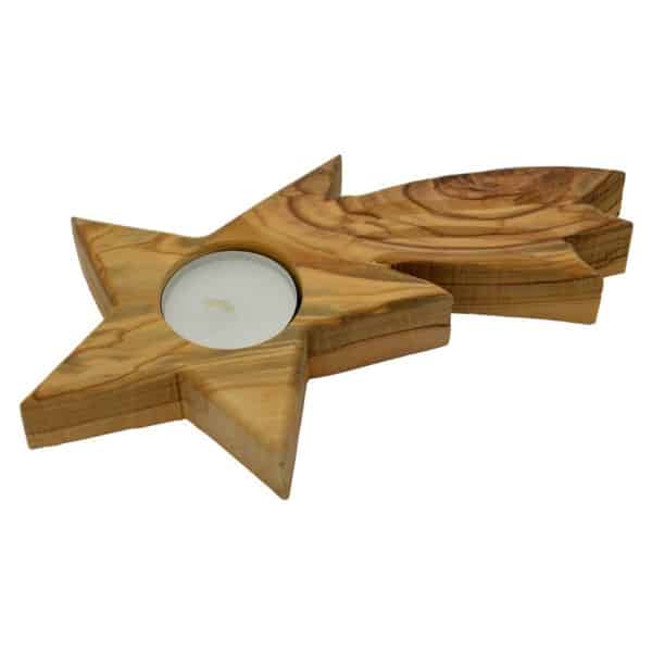 Teelichthalter Olivenholz Stern - Holz Weihnachtsstern mit Schweif, 17cm | Bejol Bastelshop