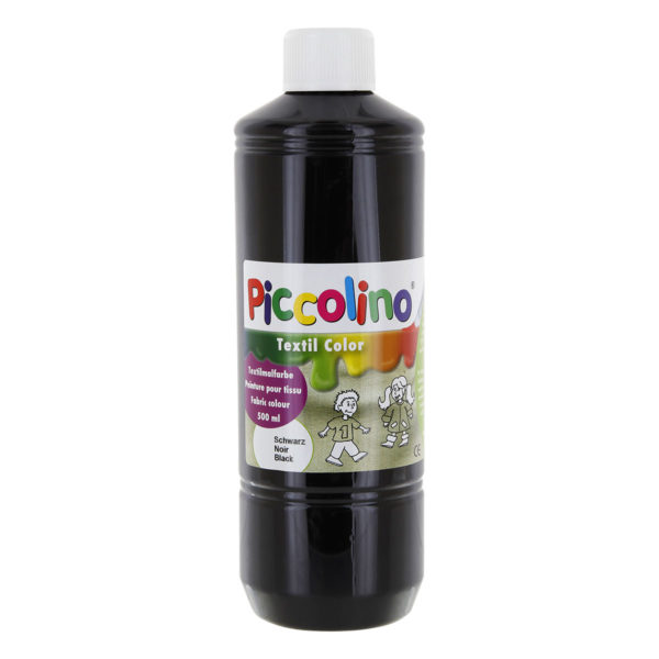 Piccolino Textilfarbe schwarz in 500 ml Flasche. Stoffmalfarbe auf Wasserbasis. Ergiebige Textilmalfarbe zum Malen und Pinseln in leuchtenden Farben
