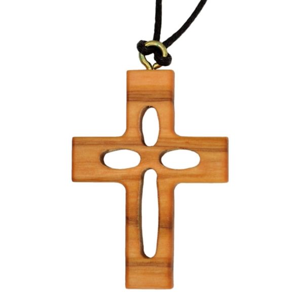 Umhängekreuz Durchbrochenes Kreuz - Olivenholz Anhänger am Band 3,8cm