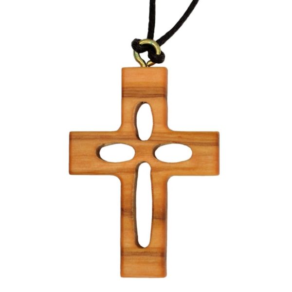 Umhängekreuz Durchbrochenes Kreuz - Olivenholz Anhänger am Band 3,8cm | Bejol Bastelshop