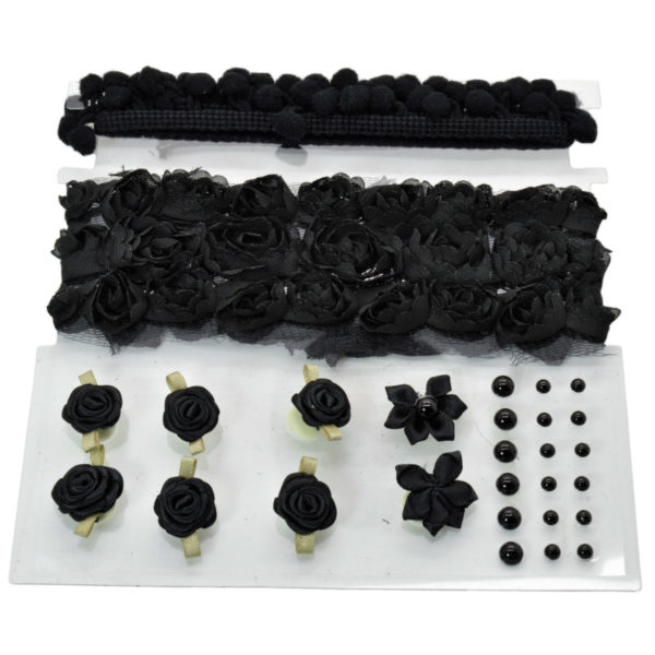 Scrapbooking Blumen & Pompons schwarz, Embellishment | Bejol Bastelshop