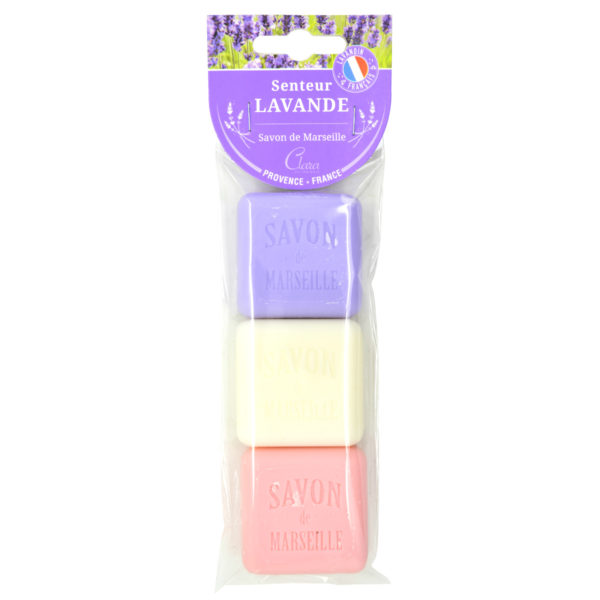 Französiche Seife 3er-Set Savon de Marseille - Lavendelseife Mandelseife Rosenseife, Provence