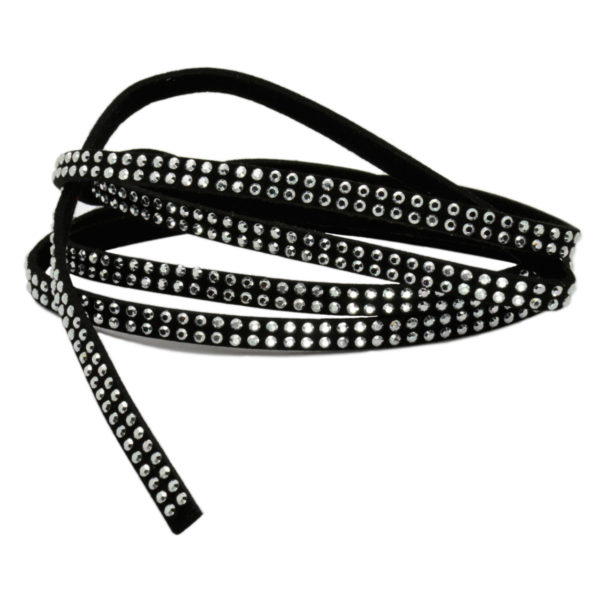 Textilband Veloursleder-Band flach, mit Nieten, zweireihig - 5mm breit, schwarz, 1m lang | Bejol Bastelshop