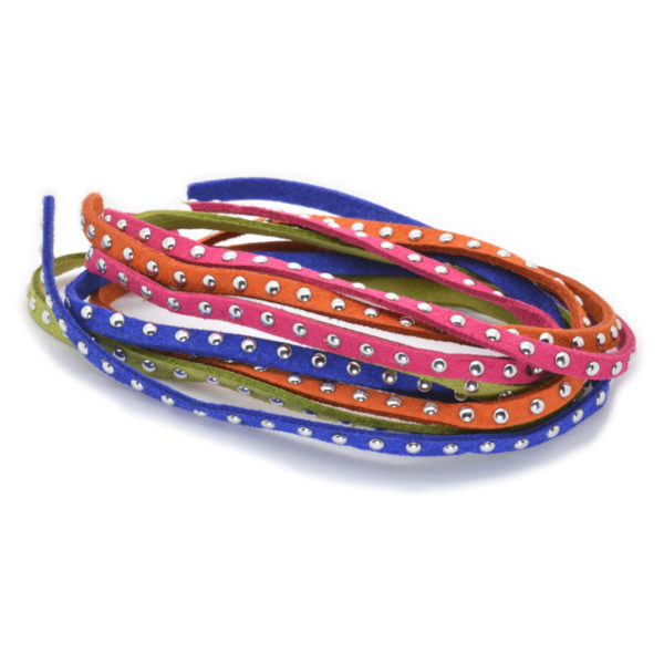 4x Textilband Veloursleder-Band mit Nieten, flach, 5mm breit, 4 Farben à 50cm | Bejol Bastelshop