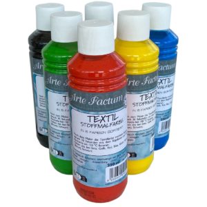 Arte Factum Textilfarbe Set zum Malen, 6 Farben zu je 250ml